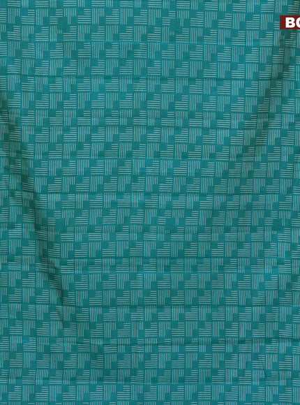 Semi raw silk saree teal blue with allover geometric prints and zari woven border