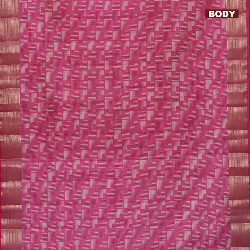 Semi raw silk saree pink with allover geometric prints and zari woven border