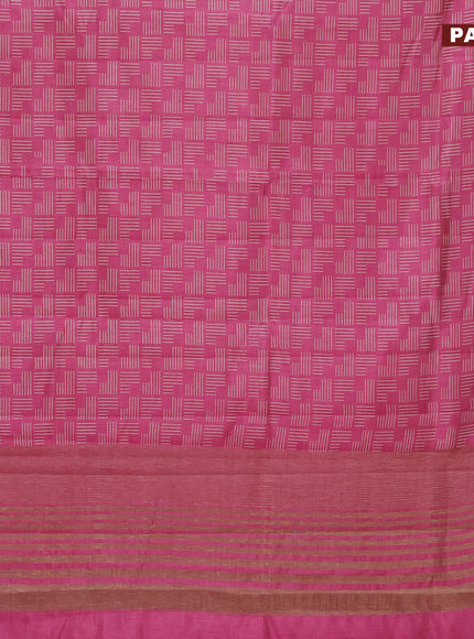 Semi raw silk saree pink with allover geometric prints and zari woven border