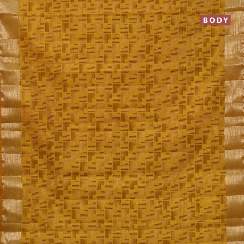 Semi raw silk saree mustard yellow with allover geometric prints and zari woven border