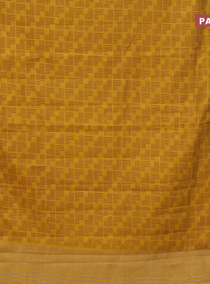 Semi raw silk saree mustard yellow with allover geometric prints and zari woven border