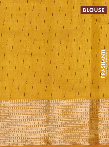 Semi raw silk saree mustard yellow with allover geometric prints and zari woven border