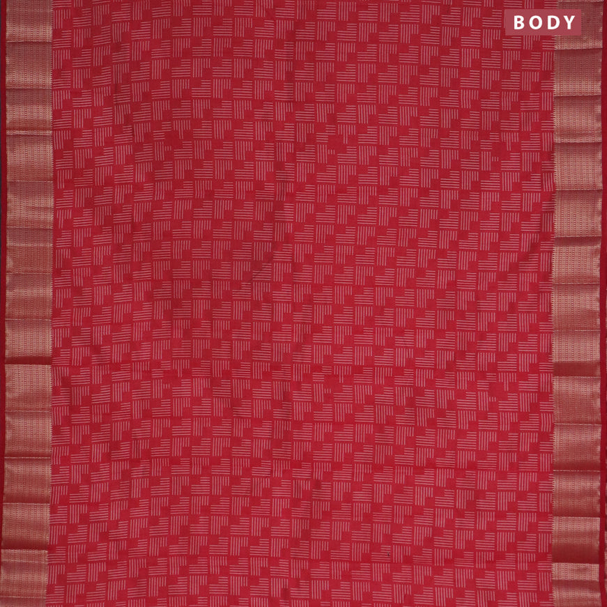 Semi raw silk saree red with allover geometric prints and zari woven border