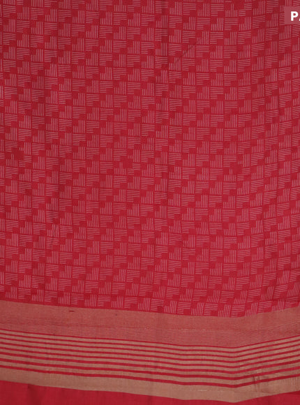 Semi raw silk saree red with allover geometric prints and zari woven border