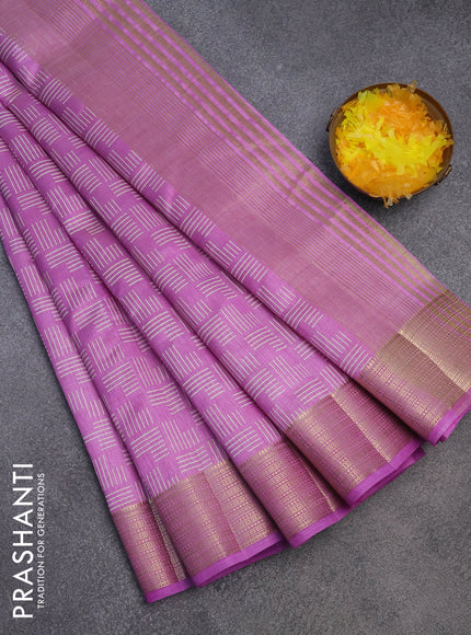 Semi raw silk saree lavender shade with allover geometric prints and zari woven border