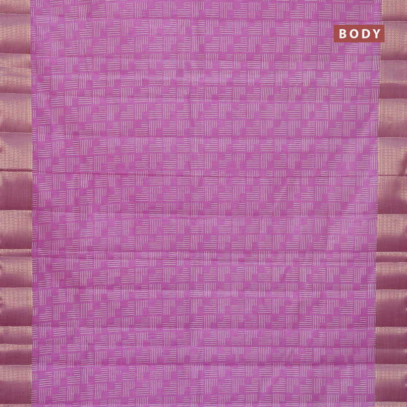 Semi raw silk saree lavender shade with allover geometric prints and zari woven border