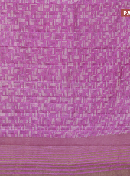 Semi raw silk saree lavender shade with allover geometric prints and zari woven border