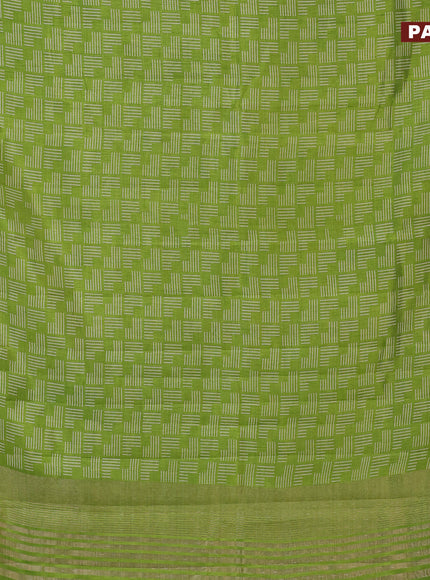 Semi raw silk saree light green with allover geometric prints and zari woven border