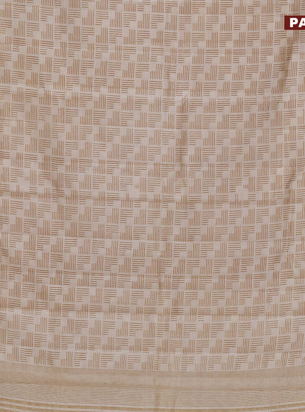 Semi raw silk saree cream with allover geometric prints and zari woven border