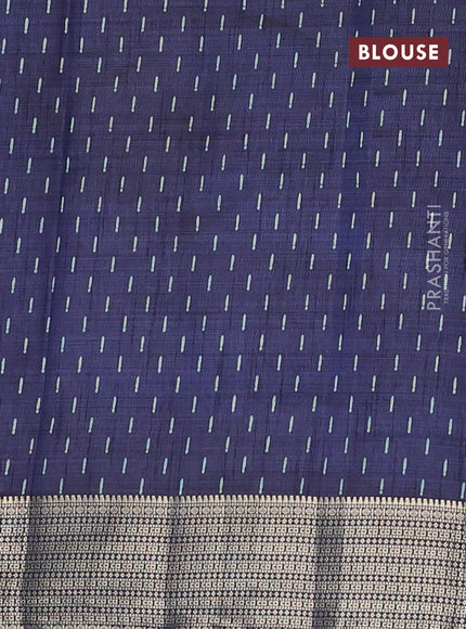 Semi raw silk saree navy blue with allover geometric prints and zari woven border