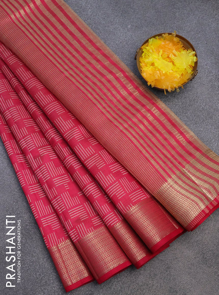 Semi raw silk saree pink with allover geometric prints and zari woven border