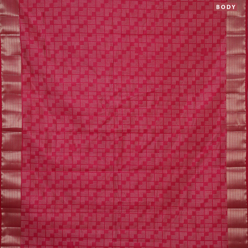 Semi raw silk saree pink with allover geometric prints and zari woven border