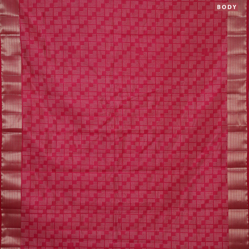 Semi raw silk saree pink with allover geometric prints and zari woven border