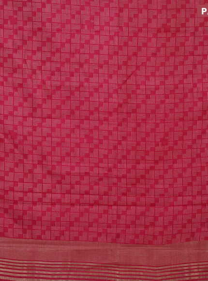 Semi raw silk saree pink with allover geometric prints and zari woven border