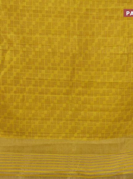 Semi raw silk saree yellow with allover geometric prints and zari woven border