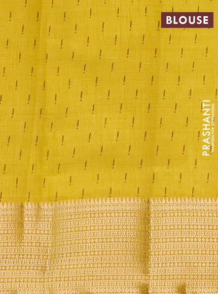 Semi raw silk saree yellow with allover geometric prints and zari woven border