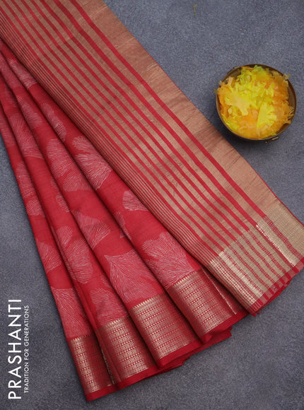 Semi raw silk saree red with butta prints and zari woven border