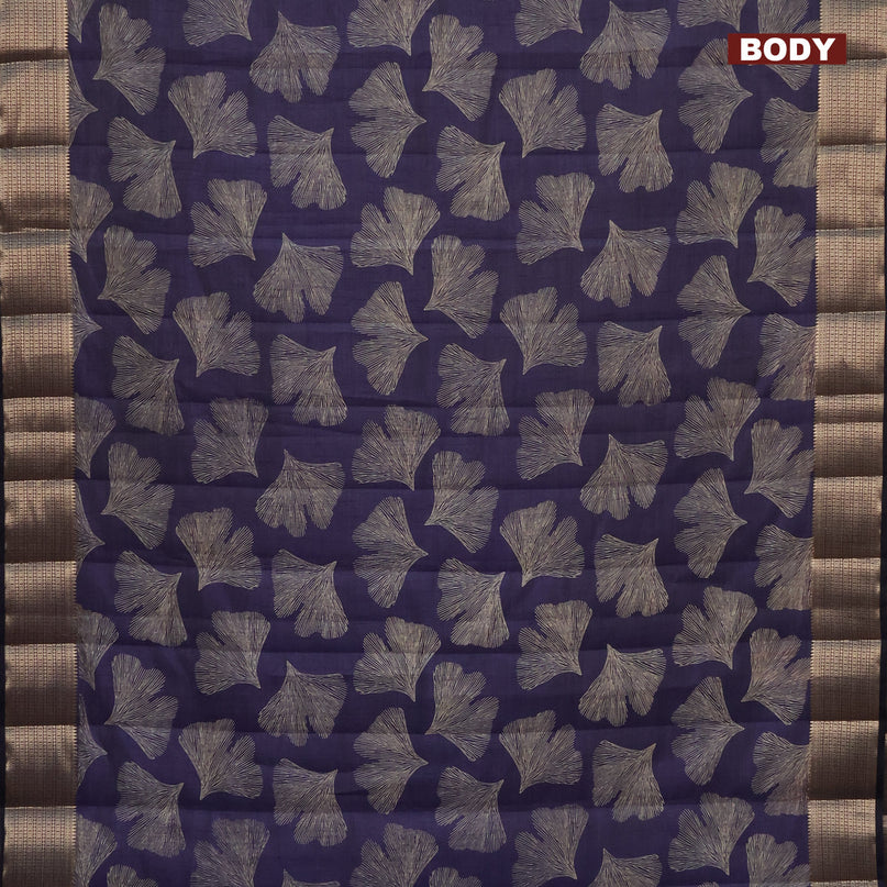 Semi raw silk saree dark blue with butta prints and zari woven border