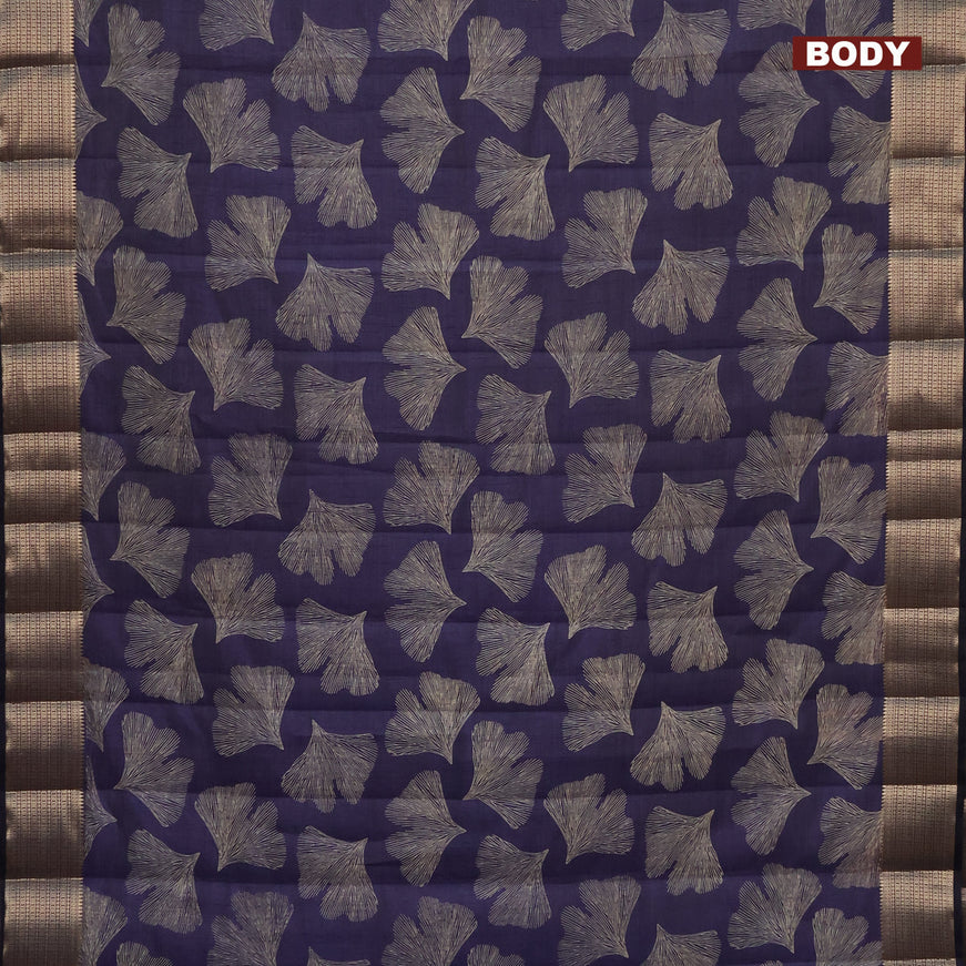 Semi raw silk saree dark blue with butta prints and zari woven border