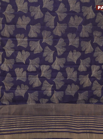 Semi raw silk saree dark blue with butta prints and zari woven border