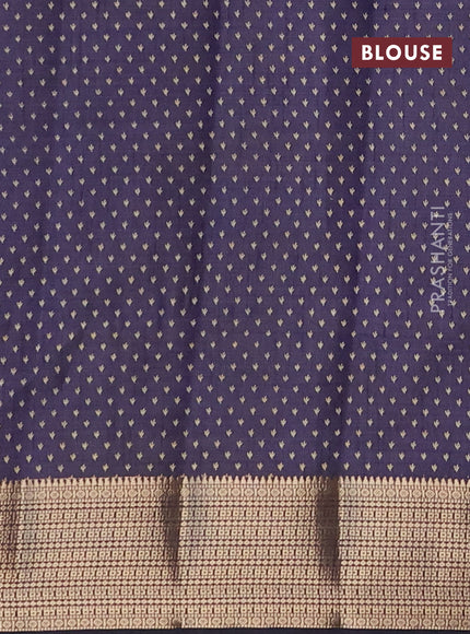 Semi raw silk saree dark blue with butta prints and zari woven border