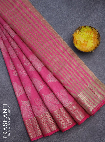 Semi raw silk saree pink with butta prints and zari woven border