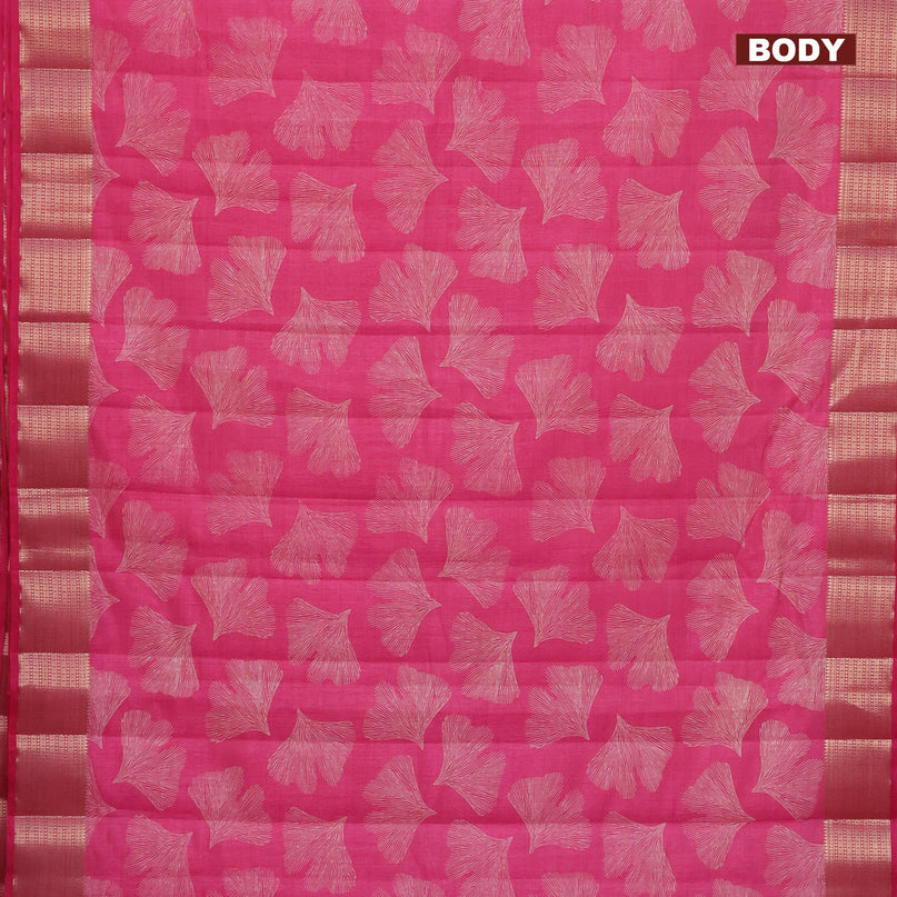 Semi raw silk saree pink with butta prints and zari woven border