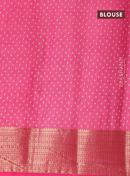 Semi raw silk saree pink with butta prints and zari woven border