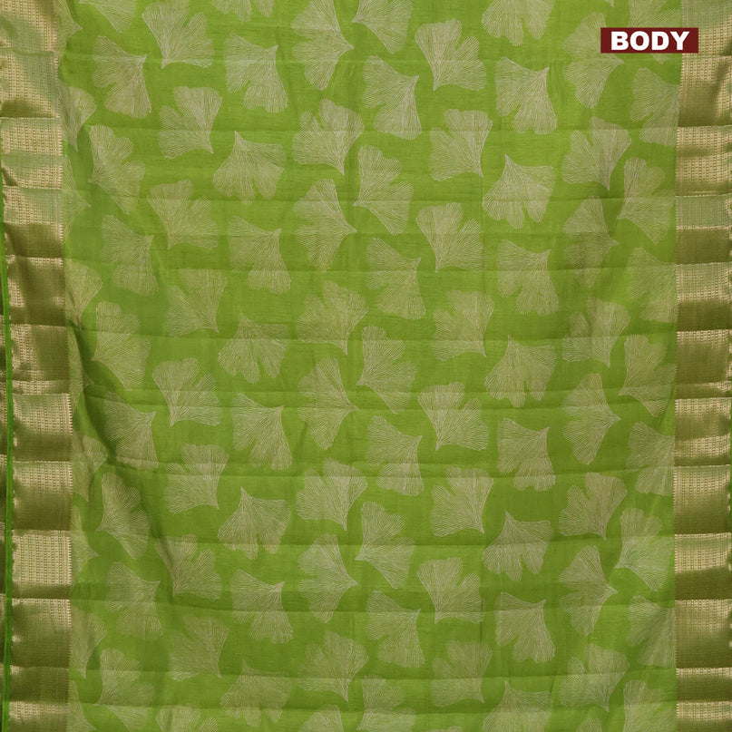 Semi raw silk saree light green with butta prints and zari woven border