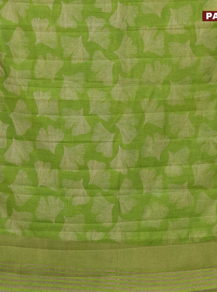 Semi raw silk saree light green with butta prints and zari woven border