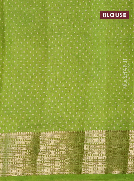 Semi raw silk saree light green with butta prints and zari woven border