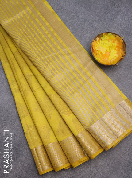 Semi raw silk saree yellow with butta prints and zari woven border