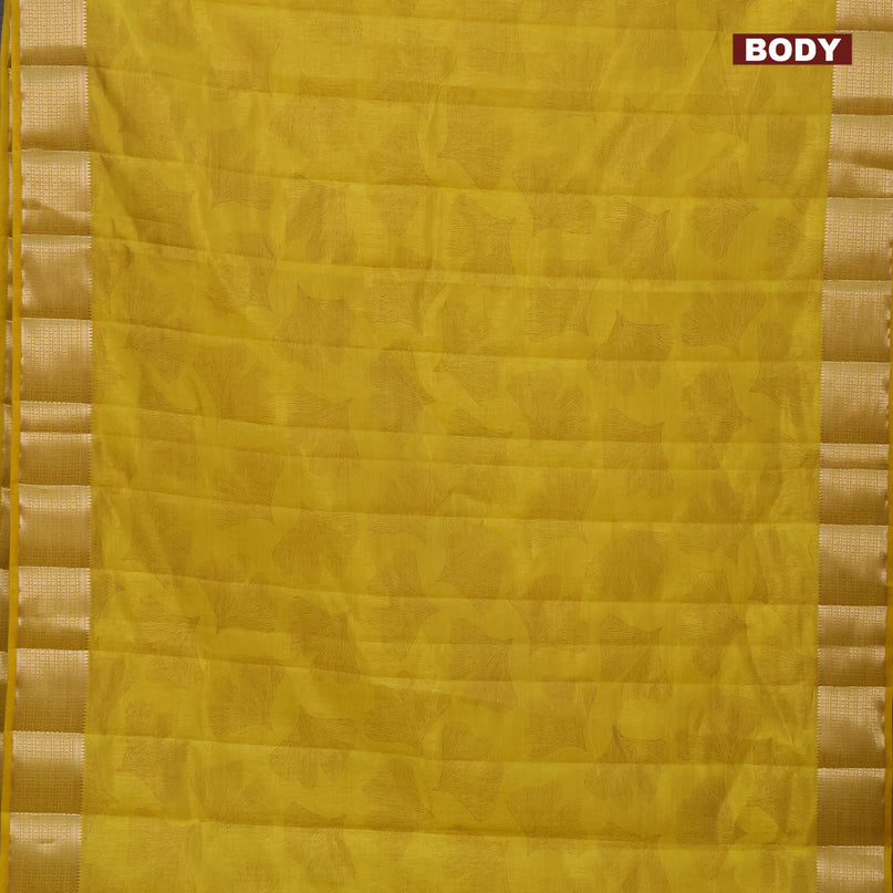 Semi raw silk saree yellow with butta prints and zari woven border