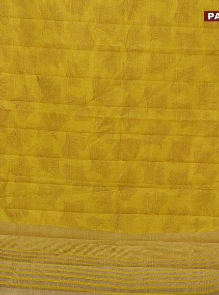 Semi raw silk saree yellow with butta prints and zari woven border