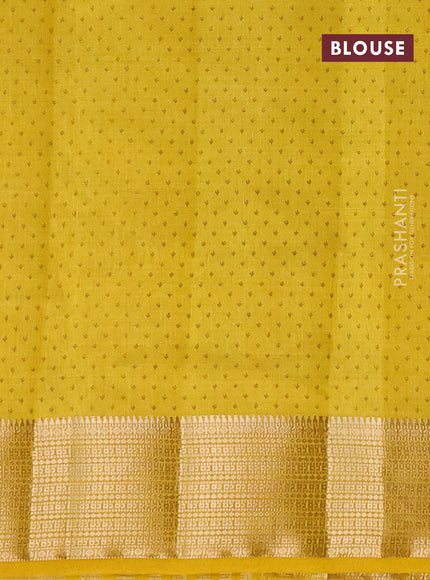 Semi raw silk saree yellow with butta prints and zari woven border