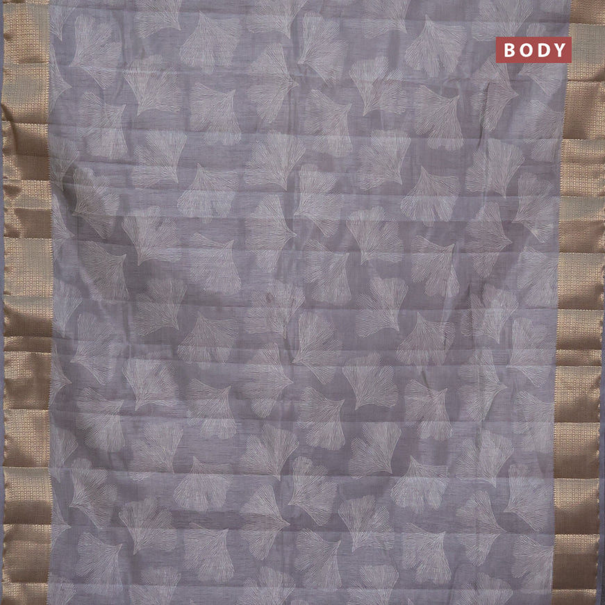 Semi raw silk saree grey with butta prints and zari woven border