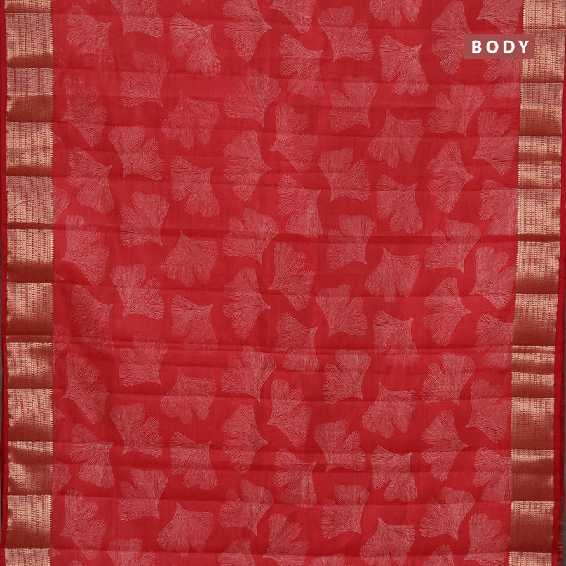 Semi raw silk saree red with butta prints and zari woven border