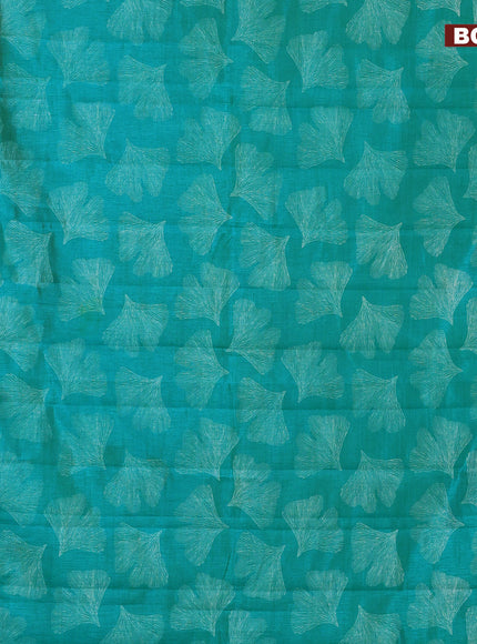 Semi raw silk saree teal blue with butta prints and zari woven border