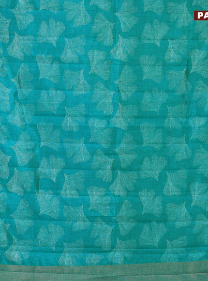 Semi raw silk saree teal blue with butta prints and zari woven border