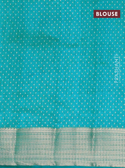 Semi raw silk saree teal blue with butta prints and zari woven border