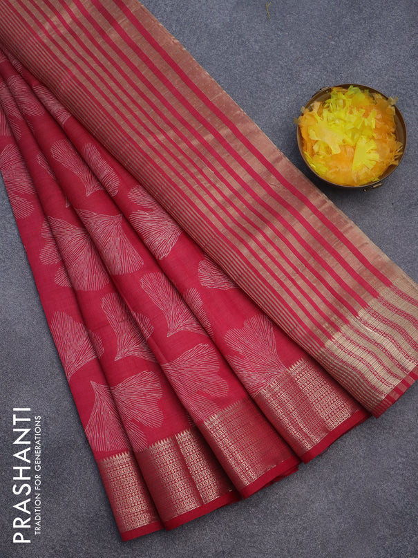 Semi raw silk saree pink with butta prints and zari woven border