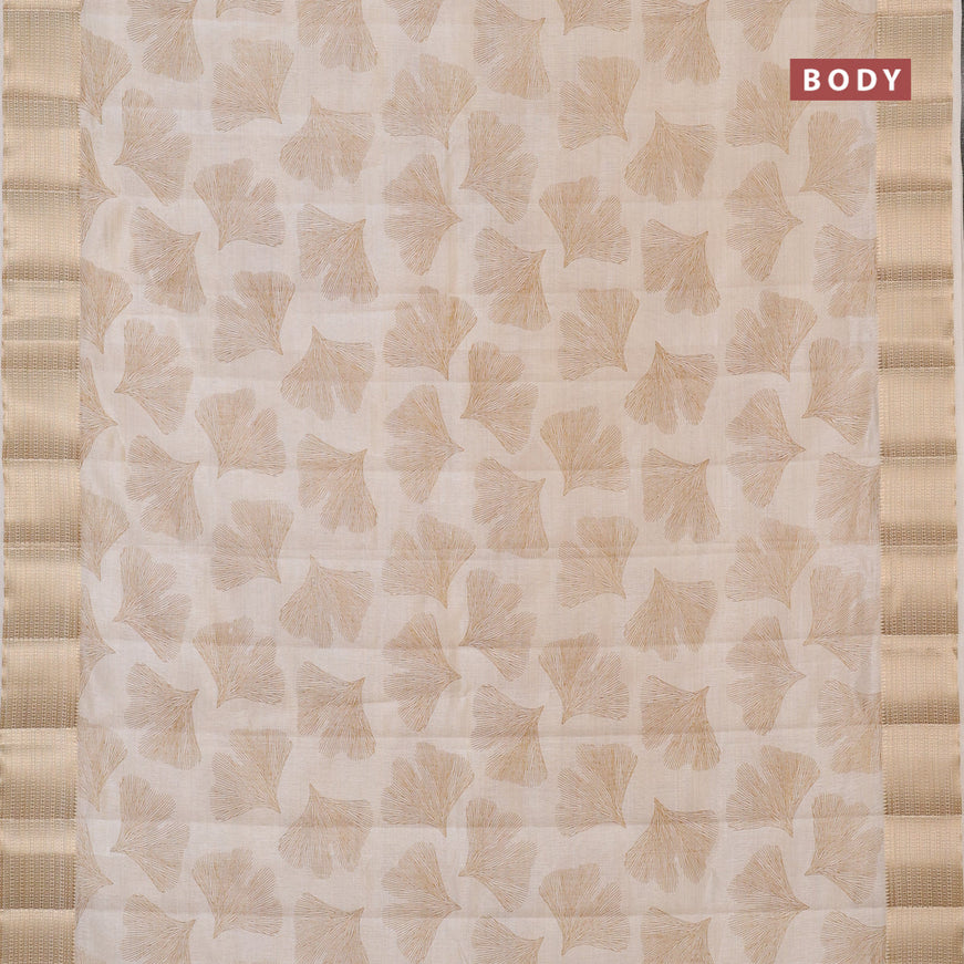 Semi raw silk saree cream with butta prints and zari woven border