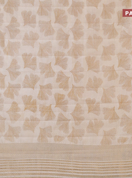 Semi raw silk saree cream with butta prints and zari woven border