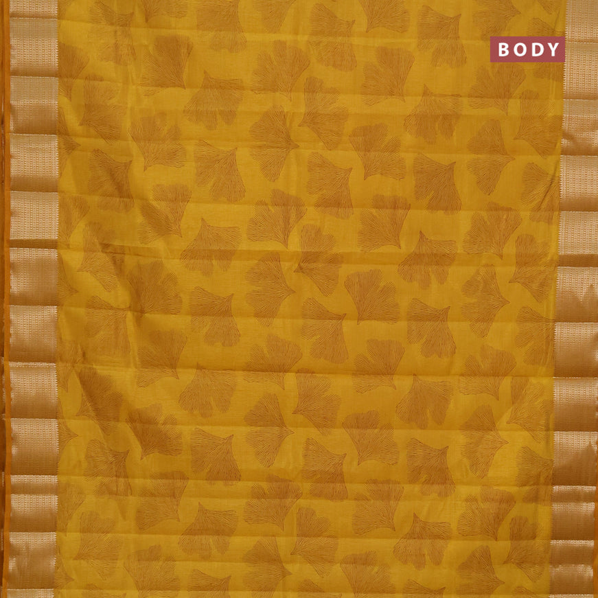 Semi raw silk saree mustard yellow with butta prints and zari woven border