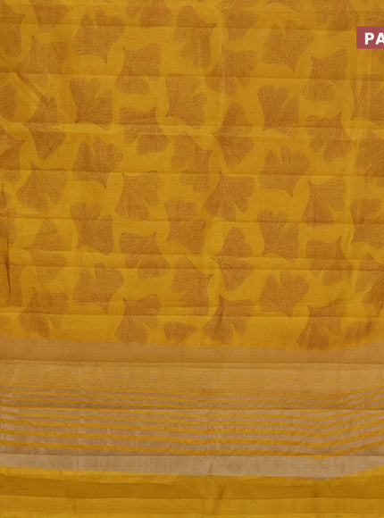 Semi raw silk saree mustard yellow with butta prints and zari woven border