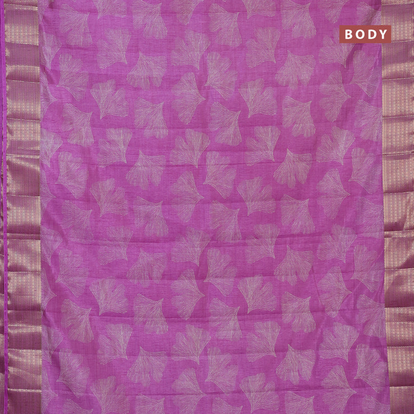 Semi raw silk saree lavender shade with butta prints and zari woven border