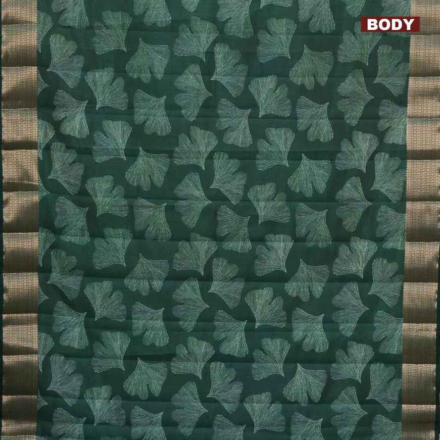 Semi raw silk saree green with butta prints and zari woven border