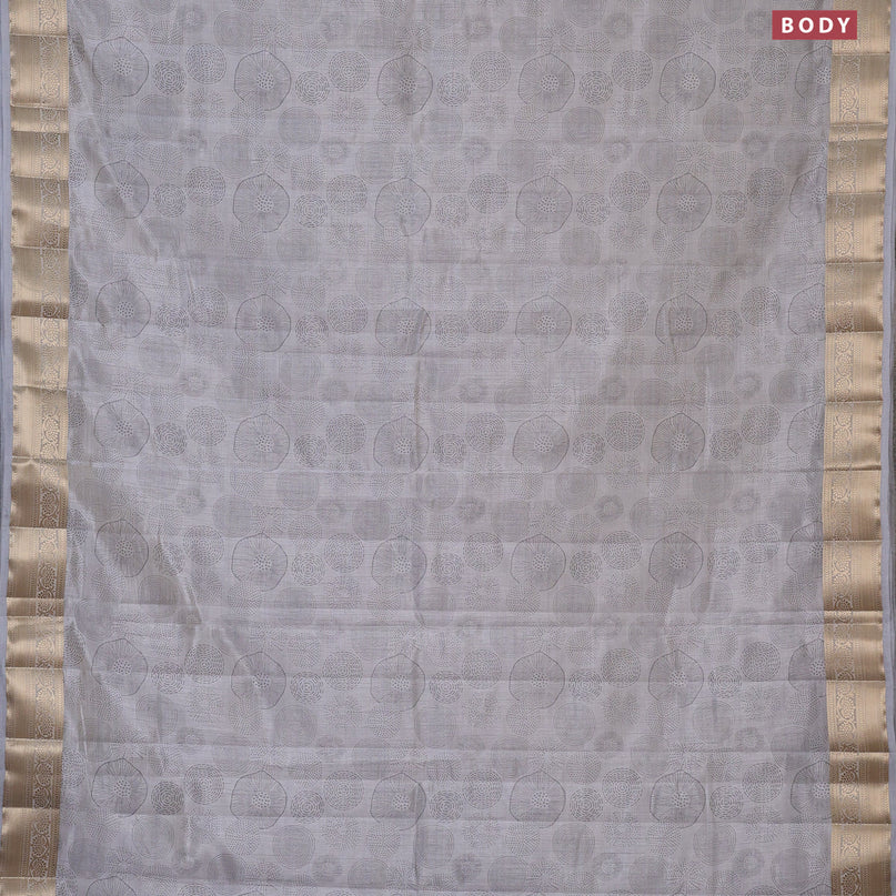 Semi raw silk saree grey with allover prints and zari woven border