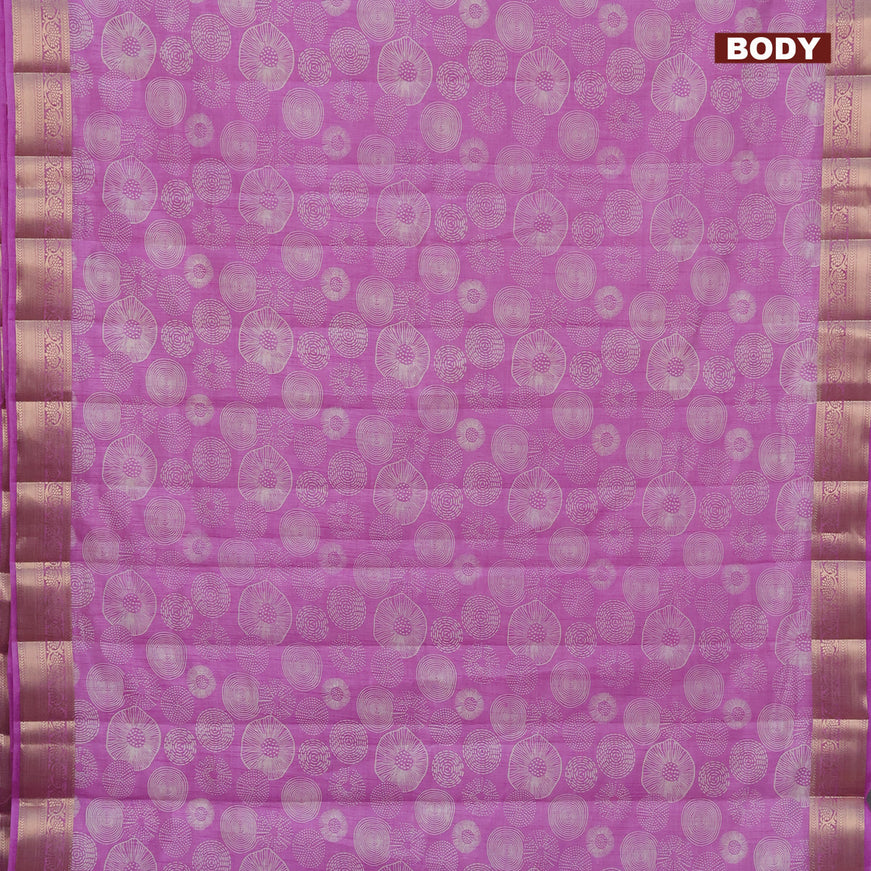 Semi raw silk saree lavender shade with allover prints and zari woven border