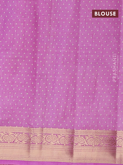 Semi raw silk saree lavender shade with allover prints and zari woven border